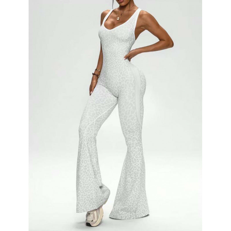 Leopard print one-piece yoga suit