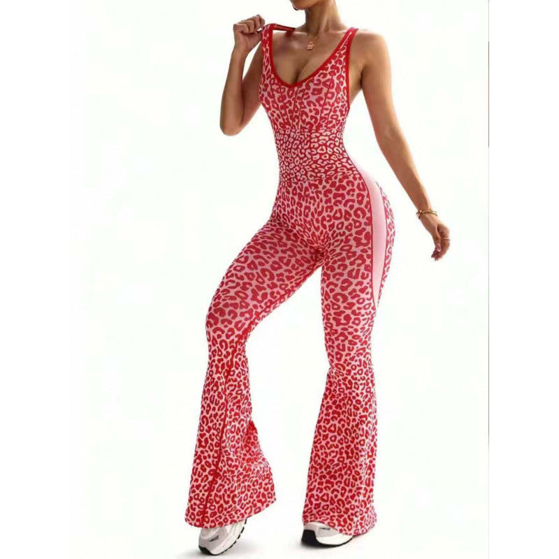 Leopard print one-piece yoga suit