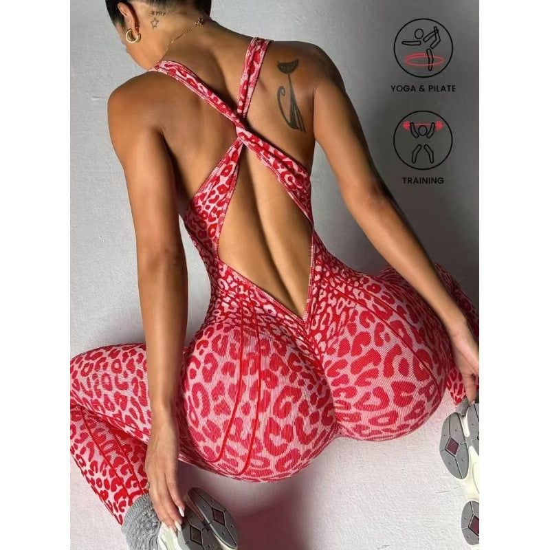Leopard print one-piece yoga suit